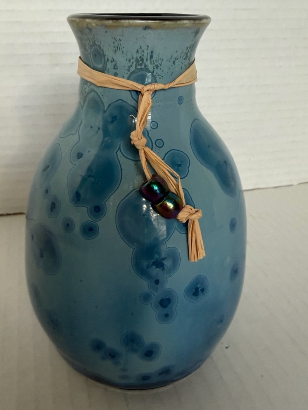 Crystalline Glaze Studio Pottery Vase Artist Signed Blue Aqua 5.5”